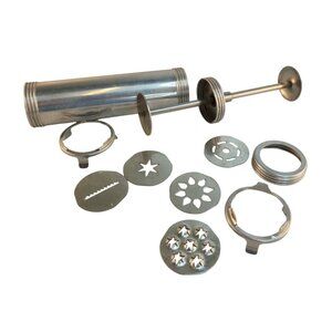 Metal Cookie Press With Interchangeable Discs & Patented Design No. 2055866
